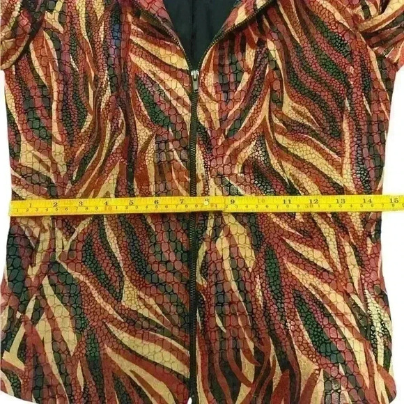 Cache Vintage Red Faux Suede Snake Embossed Print Moto Jacket Size 2 Double Zip - Picture 6 of 7